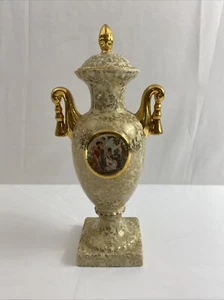 Vintage Empire Ware England Gold Chintz Scenic Pedestal Urn Vase with Lid - Picture 1 of 21