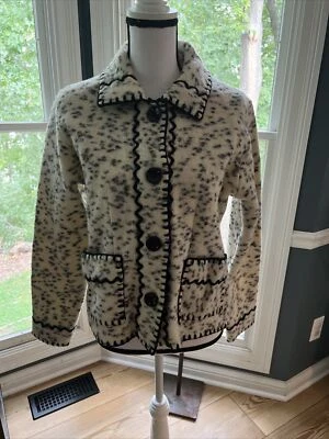 Винтаж! Michael Simon M животных печати короткая куртка кремовый черный горошек шов - Изображение 1 из 4