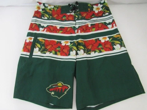 NHL Minnesota Wild Team Apparel Sz 36 Green Floral Board Shorts Swim Mens Cover