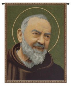 San Pio Father pio III Italian Tapestry Jacquard Woven Cotton-Blend Wall Art - Picture 1 of 5