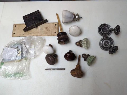 Vintage Lot Door Hardware plates Pieces Retro DECO Glass Steel USA REPAIR Cover