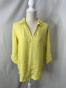 Tahari linen split side vneck linen yellow top Size Medium Spring Tunic - Picture 1 of 9
