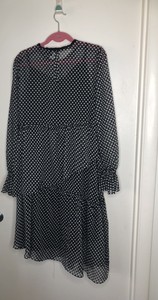Who What Wear Polka Dot Ruffle Hem Dress Black Balloon Sleeve Medium