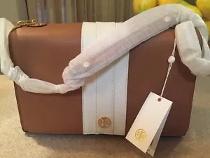 TORY BURCH ROBINSON GESTREIFTE E/W SCHULTERTASCHE RINDE WEISS LEDER STAUBTASCHE - Bild 1 von 4