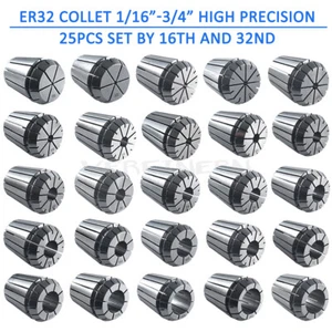 ER32 Collet Set 1/16"-3/4" by 16th and 32nd Industrial Grade Accurate 25Pcs - Picture 1 of 3