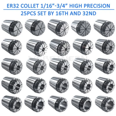 ER32 Collet Set 1/16"-3/4" by 16th and 32nd Industrial Grade Accurate 25Pcs - Image 1 of 3