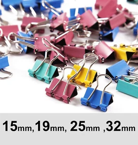 Clips plegables de colores surtidos clips de papel clips de bulldog 15 mm, 19 mm, 25 mm, 32 mm - Imagen 1 de 4