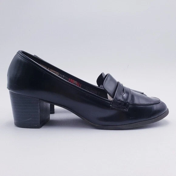 Vintage 90s Y2K American Eagle Chunky Block Heel Penny Loafer Shoe Black Size 10 - Image 1 of 4