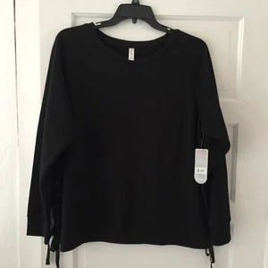 Exertek Women's Sweatshirt Size 2X Black Sparkle Lace up on Sides Long Sleeves - Picture 1 of 4