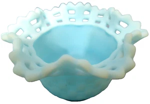 Vintage Fenton Glass Basket Weave Bowl Blue Satin #8222 1971-1983 - Picture 1 of 7