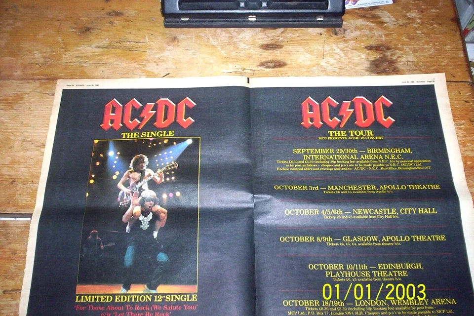 AC / DC 1982 ( approx. 2' x 3' ) magazine centerfold PROMO Ad w/ Tour Dates EXC - Image 1 of 1
