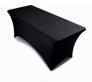 6' ft. Spandex Fitted Stretch Tablecloth Table Cover Wedding Banquet Party Black - Picture 1 of 7