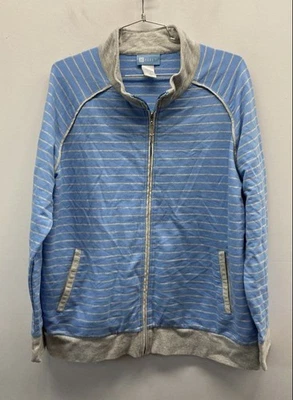 Chaqueta deportiva Koret azul gris a rayas mezcla de algodón cremallera completa para mujer XL Foto 1 de 3