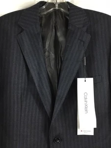 Calvin Klein 2 Piece Suit Men's 40S 34W Gray Purple Striped Slim Fit 100% Wool - Picture 1 of 13