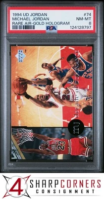 1994 UPPER DECK MICHAEL JORDAN RARE AIR #74 BULLS HOF GOLD HOLOGRAM POP 2 PSA 8 - Image 1 of 4
