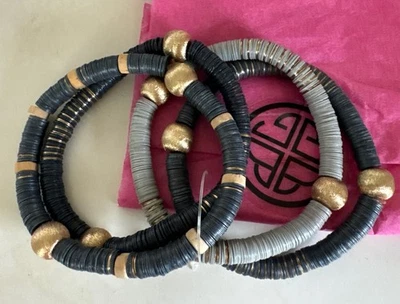 Budhagirl набор из 4 серый и черный Heishi бисер эластичные браслеты w золотые бусины новый - Изображение 1 из 4