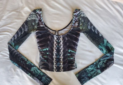 复古 Lip Service 印花网眼裁剪上衣 XS 码 — 第 1/4 张图片