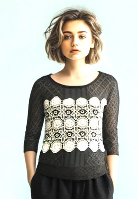 Top de encaje Anthropologie Meadow Rue gris talla pequeña crochet encaje superpuesto en muy buen estado Foto 1 de 4