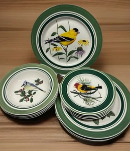 12 Pc Set National Wildlife Federation Cardinal Birds Dinner Salad Plates Bowls - Picture 1 of 17