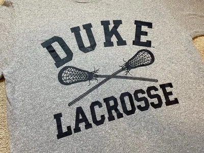 Vintage Duke University Lacrosse Size Large Single Stitch Gray T-shirt 90s - Image 1 of 4