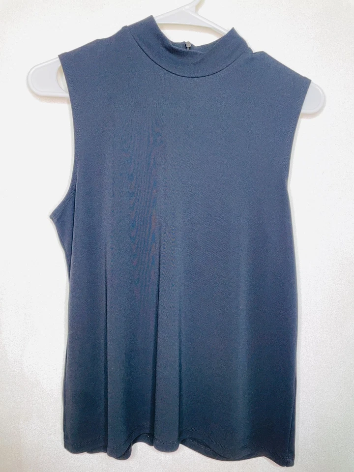 Josephine Chaus Women's Black Sleeveless Zip Up Tank Top Small Collared Vintage Foto 1 de 4