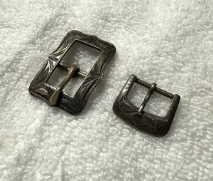 Lote de 2 hebillas de cinturón nupcial caballo plata esterlina Fleming México vintage - Imagen 1 de 10