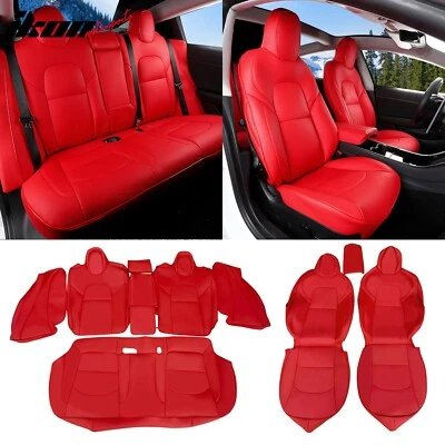Se adapta a 17-23 Tesla Modelo 3 4 puertas 5 asientos fundas de asiento cojín protector cuero - rojo Foto 1 de 4