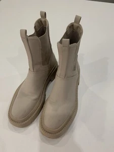 Womens Next Beige Cream Ankle chunky wedge sole Boots Rubber Wellington 5 38 - Picture 1 of 24