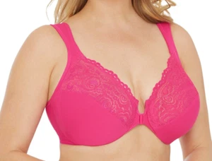 Full-Figure PINK Bra 44H WONDERWIRE Underwire WIDE-STRAPS Front-Close NEW SEALED - Picture 1 of 24