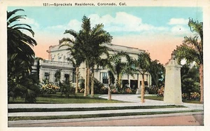 1920's Postcard Spreckels Residence Coronado California UNPOSTED CA331 - Picture 1 of 2