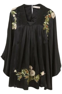 KATE MOSS TOPSHOP BLACK SILK FLORAL CAPE BLOUSE TOP UK 6 EU 34 US 2 XS BNWT - Picture 1 of 12