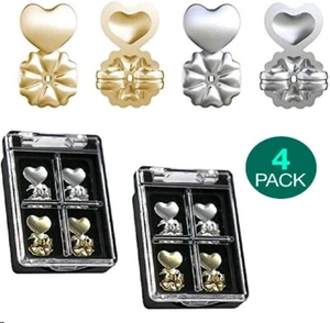 4-Pair Earring Lifts- Ear Lobe Support Backs for Studs (4Pair: 2 Gold/ 2 Silver) - Picture 1 of 8