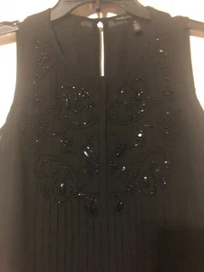 White House Black Market verzierte Perlen Plissee Shell Bluse Gr. 0 NEU - Bild 1 von 6
