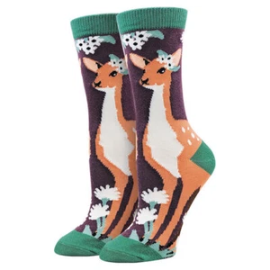 Darling Deer Womens Crew Socks Size 9-11 Sock Harbor Novelty Forest Fashion New - Picture 1 of 1