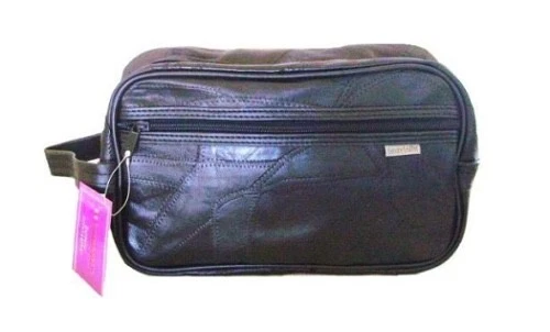 BOLSO DE MAQUILLAJE MEDICINA DE VIAJE DE CUERO GENUINO NEGRO EMBAJADO, 11" Foto 1 de 1