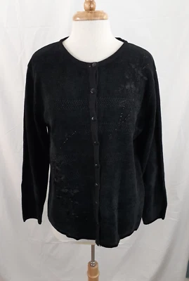 Женский кардиган Jenny размер XL черный шениль с цветочной вышивкой на пуговицах спереди новый с ценниками - Изображение 1 из 4