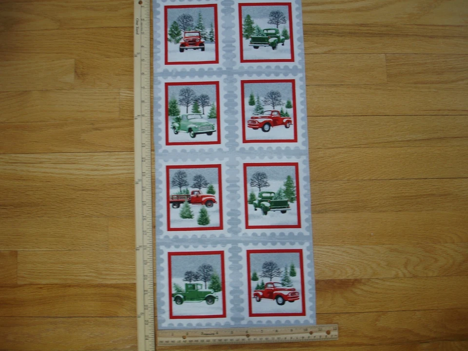 Рождественский пикап грузовики красный зеленый деревья хлопок лоскутное одеяло ткани панели блоки (8) - Изображение 1 из 1