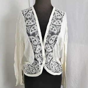 Reba Open Sweater Thin Decorative Lace Front Long Sleeves Cream Size XL New  $78 - Picture 1 of 6