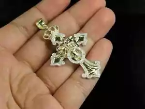 Men's 10K Yellow Gold Over 2.00 ct Diamonds Pave Lion Crown Cross Pendant Charm. - Picture 1 of 2
