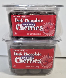Trader Joe's Dark Chocolate covered Cherries, 12oz 340g (2 Tubs) - Picture 1 of 2