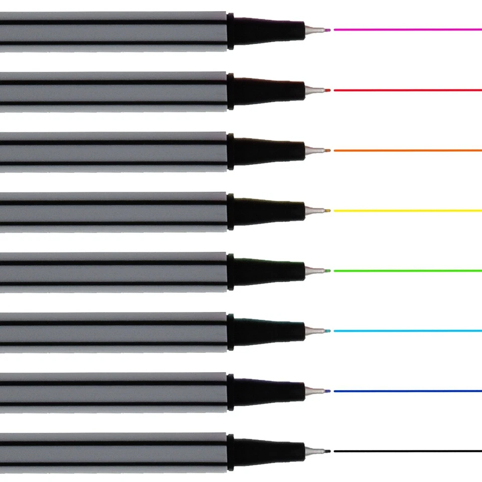 FINE LINER PENS COLOURED 8Pc 0.8mm Drawing Nib Set Thin Tip Detail Ink Markers