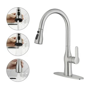 Kitchen Faucet, Sink Faucet, Pull-Down Kitchen Faucet, Brushed Stainless Steel - Picture 1 of 6