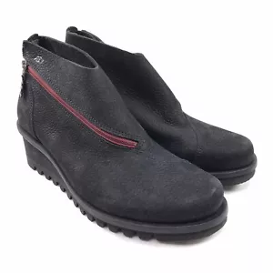 LOINTS OF HOLLAND Women's 6 FUSION Black Nubuck Leather Bootie Wedge Shoe - Picture 1 of 12