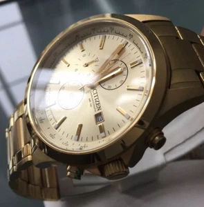 Men's Genuine Citizen Designer Watch Chronograph Large Gold Champagne AN3512-54P - Picture 1 of 12