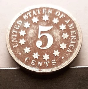 5)   1868 Shield Nickel (5c), Fine. Rough Obverse Surfaces & Brown. - Picture 1 of 2