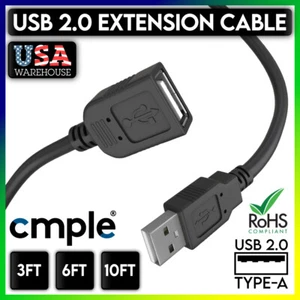 USB 2.0 Extension Extender Cable Cord M/F Standard Type A Male to Female Black - Picture 1 of 12