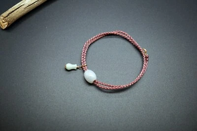 Pulsera de Jade Trenzada 2 Hilos Pulsera de Cordón Rosa Dije de Jade Brazalete Trenzado Foto 1 de 4