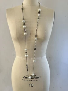 Coast Statement Necklace, Long With Pearl Style Beads And Diamanté - Picture 1 of 5