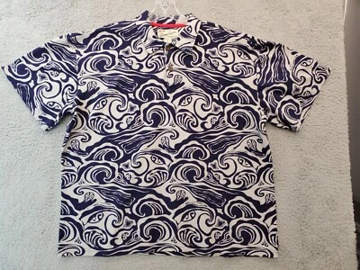 Camisa polo hawaiana de manga corta vintage Crazy Shirts para hombre talla XL, azul y gris Foto 1 de 4