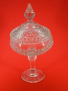 Vintage Indiana Glass Crystal Diamond Point Compote With Lid 12" - Picture 1 of 11
